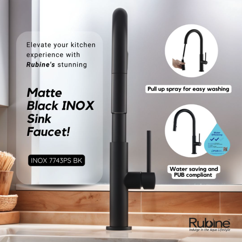 Elevate your kitchen experience with Rubine's stunning Matte Black INOX Sink Faucet!