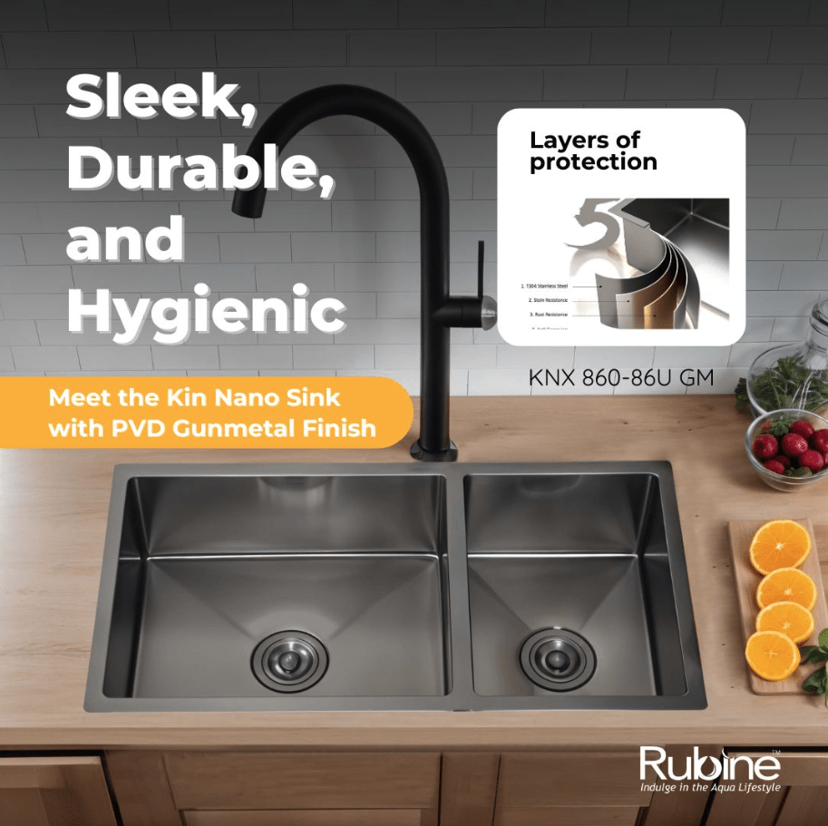 Sleek, Durable, and Hygienic – Meet the Kin Nano Sink with PVD Gunmetal Finish.